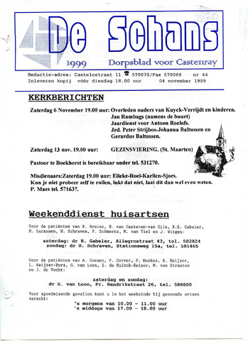Castenrays dorpsblad De Schans 1999-11-04