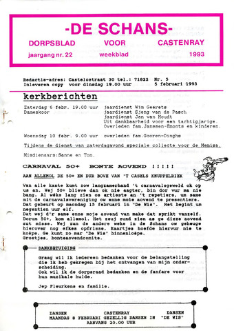 Castenrays dorpsblad De Schans 1993-02-05