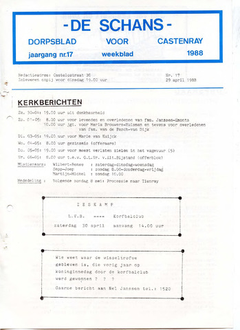 Castenrays dorpsblad De Schans 1988-04-29
