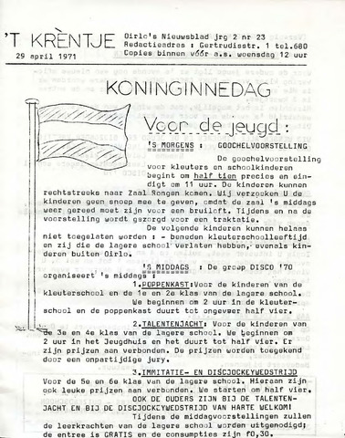 Oirlo's dorpsblad 't Krèntje 1971-04-29