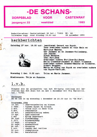 Castenrays dorpsblad De Schans 1993-11-26