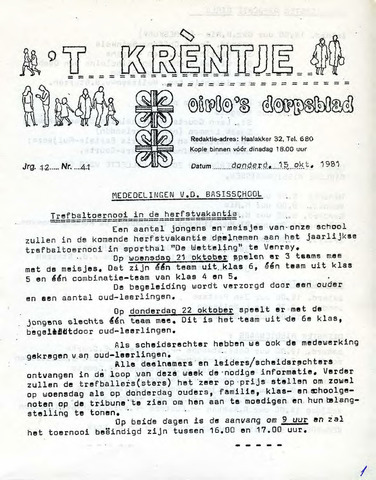 Oirlo's dorpsblad 't Krèntje 1981-10-15