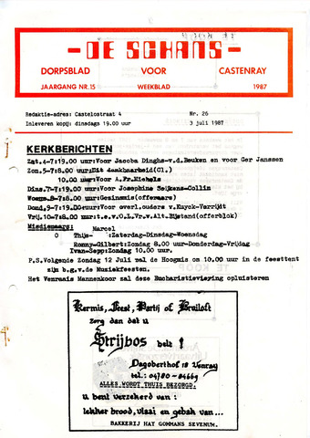 Castenrays dorpsblad De Schans 1987-07-03