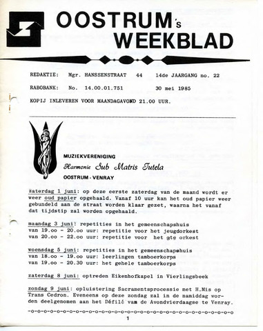 Oostrum's Weekblad 1985-05-30
