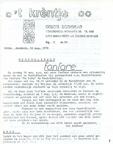 Oirlo's dorpsblad 't Krèntje 1976-08-12