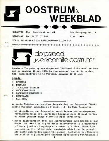 Oostrum's Weekblad 1985-05-09