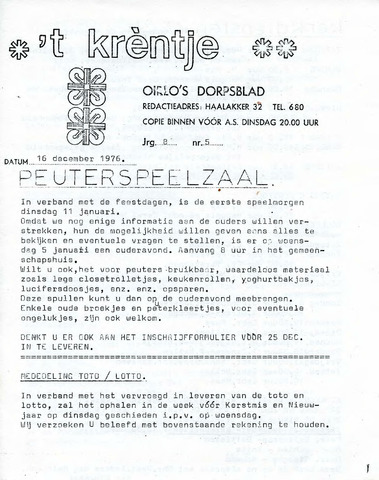 Oirlo's dorpsblad 't Krèntje 1976-12-16