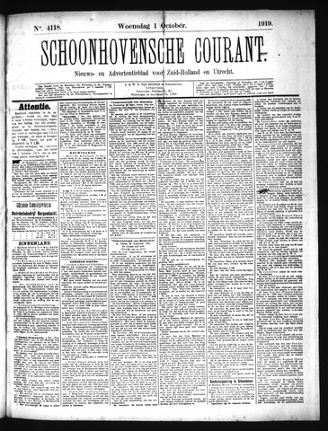 Schoonhovensche Courant 1919-10-01