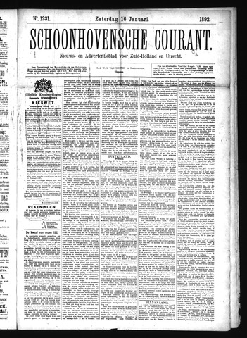 Schoonhovensche Courant 1892-01-16