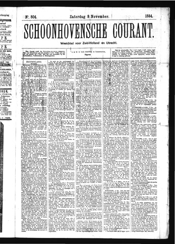 Schoonhovensche Courant 1884-11-08