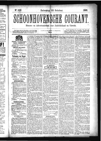 Schoonhovensche Courant 1892-10-22