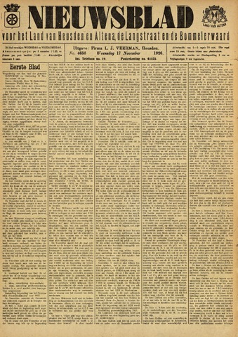 Nieuwsblad het land van Heusden en Altena de Langstraat en de Bommelerwaard 1926-11-17