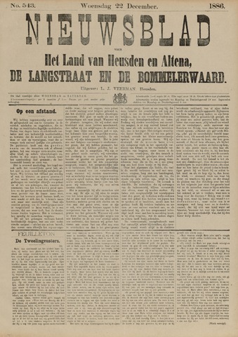 Nieuwsblad het land van Heusden en Altena de Langstraat en de Bommelerwaard 1886-12-22