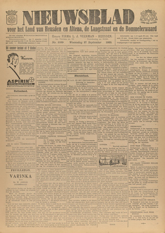 Nieuwsblad het land van Heusden en Altena de Langstraat en de Bommelerwaard 1933-09-27