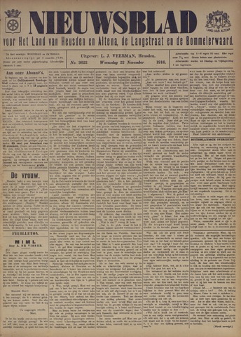 Nieuwsblad het land van Heusden en Altena de Langstraat en de Bommelerwaard 1916-11-22