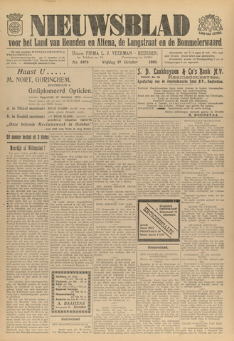 Nieuwsblad het land van Heusden en Altena de Langstraat en de Bommelerwaard 1933-10-27