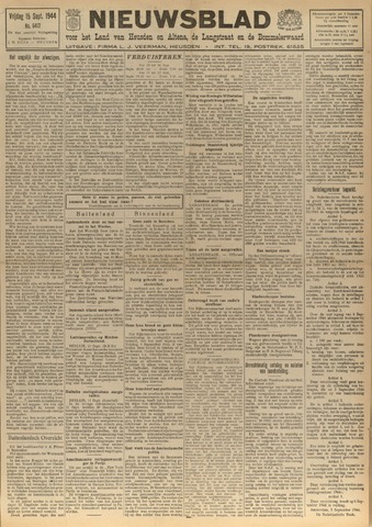 Nieuwsblad het land van Heusden en Altena de Langstraat en de Bommelerwaard 1944-09-15