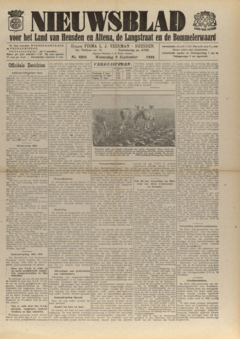 Nieuwsblad het land van Heusden en Altena de Langstraat en de Bommelerwaard 1942-09-09