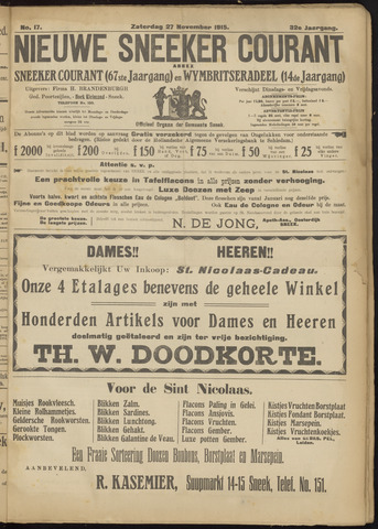 Sneeker Nieuwsblad nl 1915-11-27