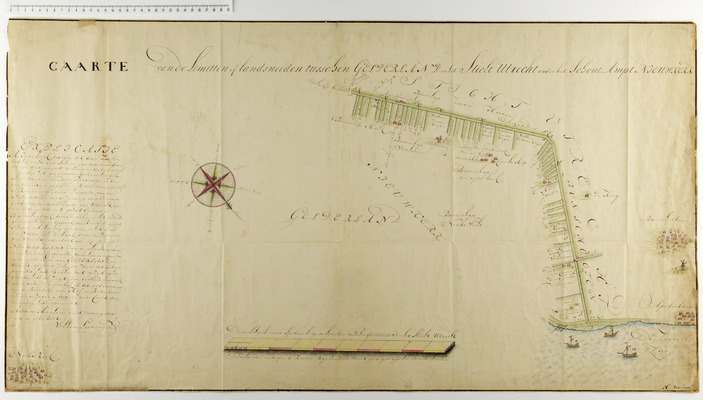 151, Tracékaart van de grens tussen de dorpen Spakenburg en Nijkerk, met weergave van de percelen en eigenaren in het Gelderse gedeelte, W. Leenen; H. van Zwol (rechtsonder)