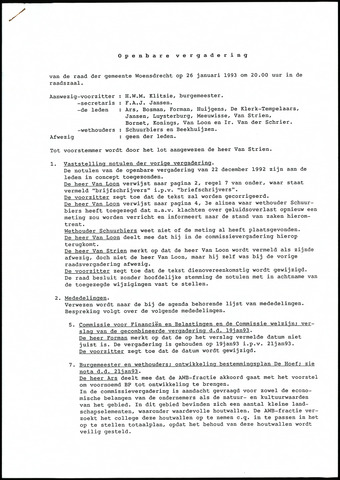 Woensdrecht: Notulen gemeenteraad, 1922-1996 1993-01-01