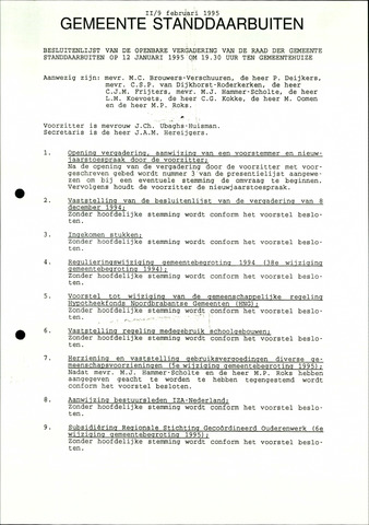 Standdaarbuiten: Notulen gemeenteraad, 1937-1996 1995-01-01