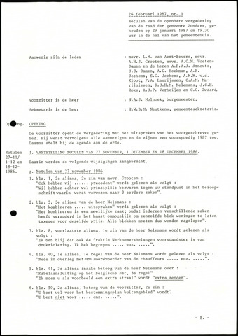 Zundert: Notulen gemeenteraad, 1934-1996 1987-01-01