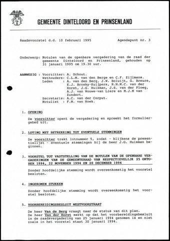 Dinteloord: Notulen gemeenteraad, 1946-1996 1995