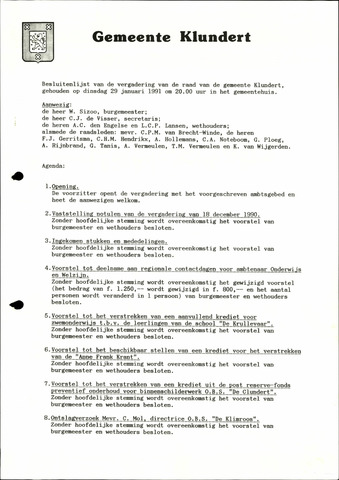 Klundert: Notulen gemeenteraad, mei 1933-1996 1991