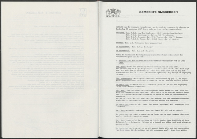 Rijsbergen: Notulen gemeenteraad, 1940-1996 1987-08-01