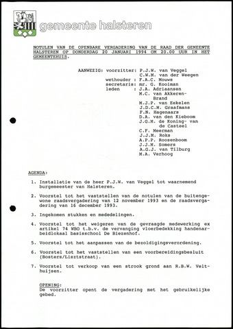 Halsteren: Notulen gemeenteraad, 1960-1996 1994