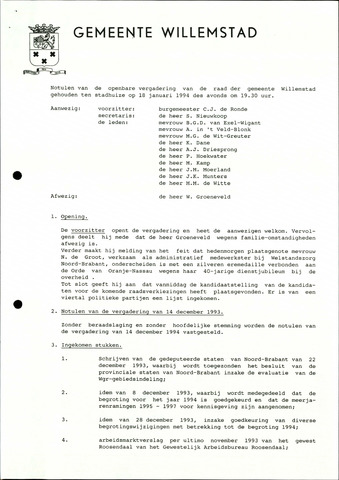 Willemstad: Notulen gemeenteraad, 1927-1995 1994-01-01