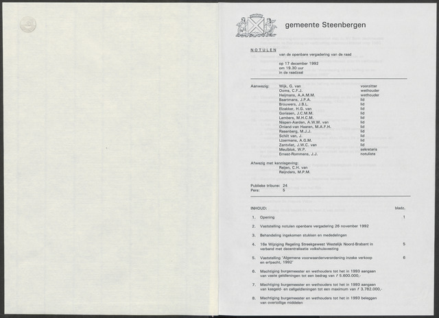 Steenbergen: Notulen gemeenteraad, 1920-1996 1993-01-01