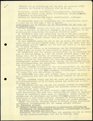 Putte: Notulen gemeenteraad, 1928-1996 1946-01-01