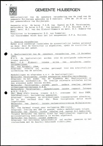 Huijbergen: Notulen gemeenteraad 1935-1996 1994-01-01