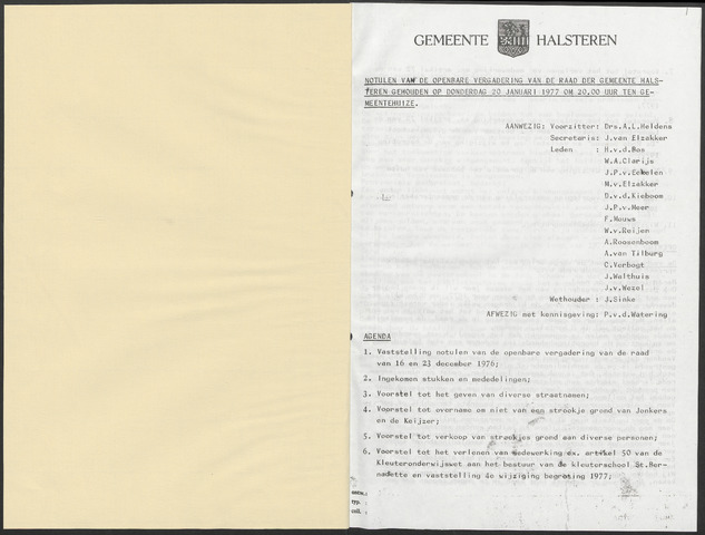Halsteren: Notulen gemeenteraad, 1960-1996 1977