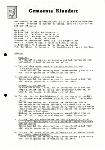 Klundert: Notulen gemeenteraad, mei 1933-1996 1996