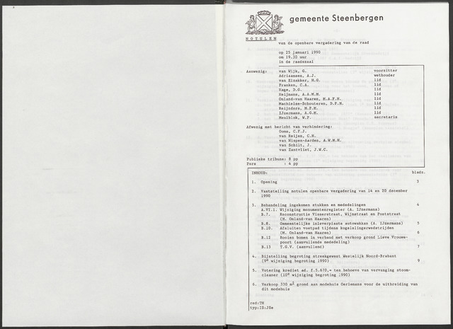 Steenbergen: Notulen gemeenteraad, 1920-1996 1990-01-01