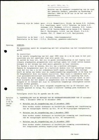 Zundert: Notulen gemeenteraad, 1934-1996 1984-01-01