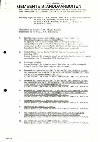 Standdaarbuiten: Notulen gemeenteraad, 1937-1996 1991-01-01
