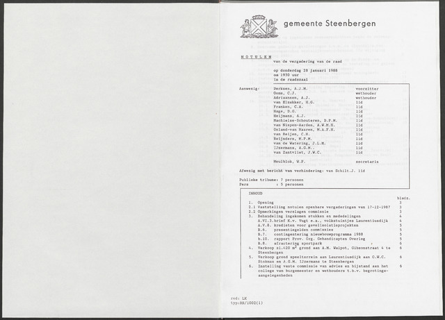 Steenbergen: Notulen gemeenteraad, 1920-1996 1988-01-01
