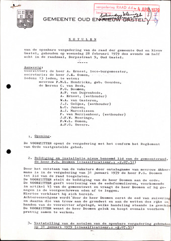 Oud en Nieuw Gastel: Notulen gemeenteraad, 1938-1980 1979-01-01