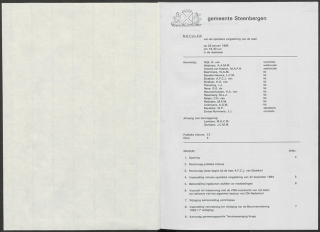Steenbergen: Notulen gemeenteraad, 1920-1996 1995-01-01