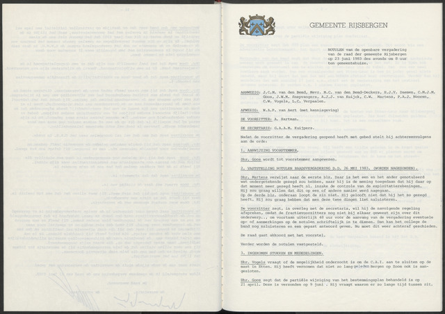 Rijsbergen: Notulen gemeenteraad, 1940-1996 1983-06-01