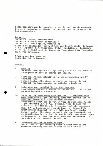 Klundert: Notulen gemeenteraad, mei 1933-1996 1992