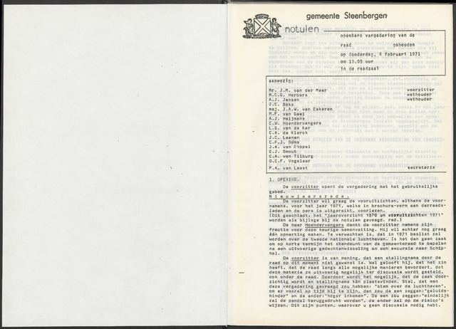 Steenbergen: Notulen gemeenteraad, 1920-1996 1971-01-01