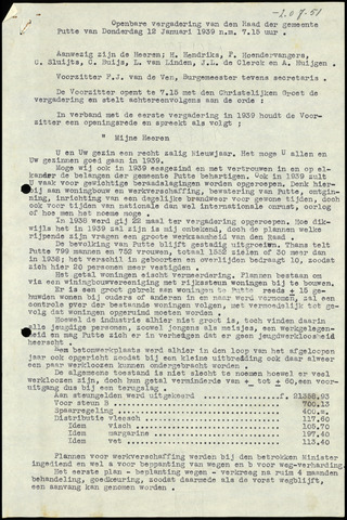 Putte: Notulen gemeenteraad, 1928-1996 1939-01-01