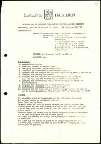 Halsteren: Notulen gemeenteraad, 1960-1996 1968