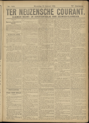 Ter Neuzensche Courant / Neuzensche Courant / (Algemeen) nieuws en advertentieblad voor Zeeuwsch-Vlaanderen 1922-01-30