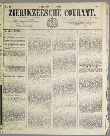 Zierikzeesche Courant 1871-04-19